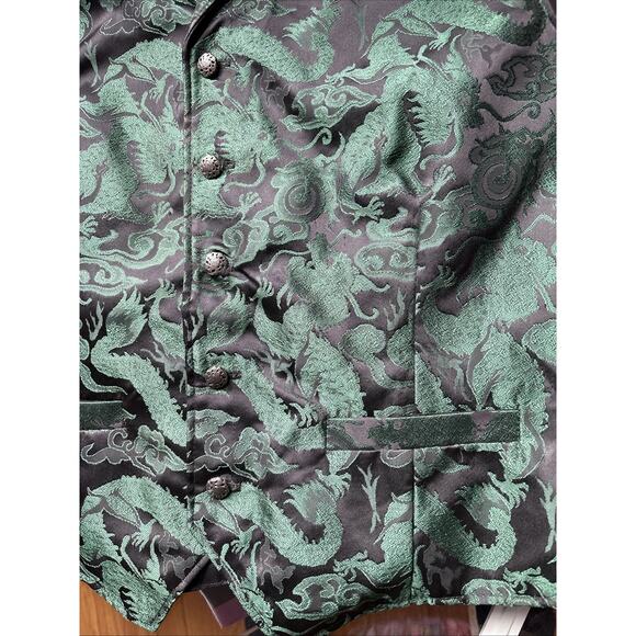 Wah Maker Frontier Clothing Vest Men XL 48 Green/black Paisly Waistcoat USA Made - Picture 10 of 14